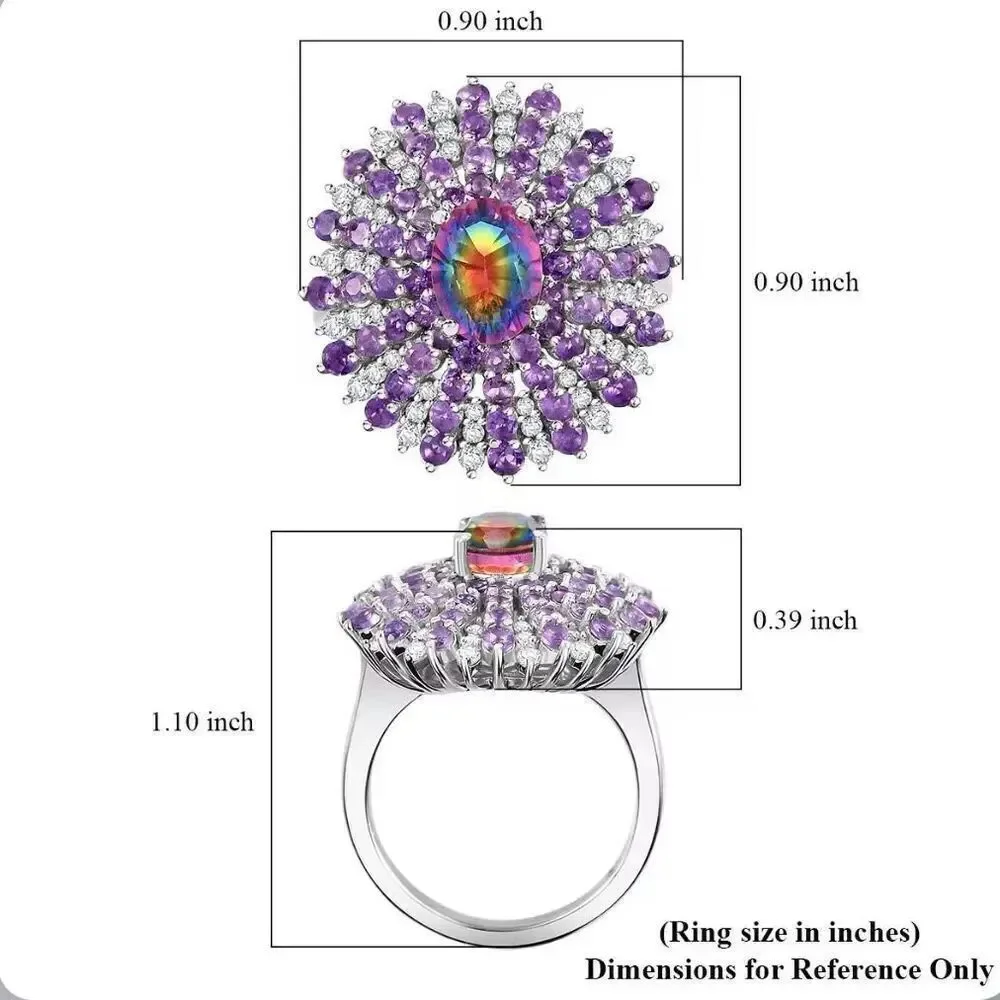 Nebula Quartz Doublet and Multi Gemstone 3.40 ctw Galactic Bloom Sterling Ring 7